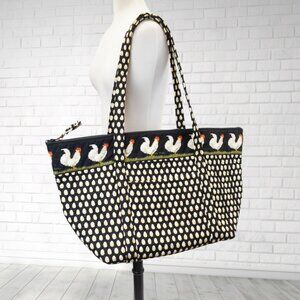 ❤️ vera bradley Chanticleer Miller Tote XL Full Zip Black Egg Chicken